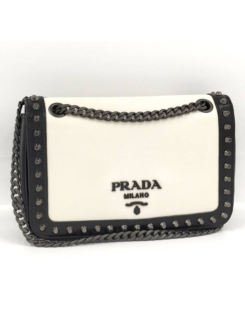 Prada Chain Shoulder Bag Studs Leather Monotone